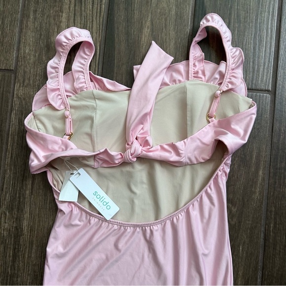 NWT Solido Swimwear Ruffle One Piece Swimsuit in Light Pink Sz L - Picture 7 of 10